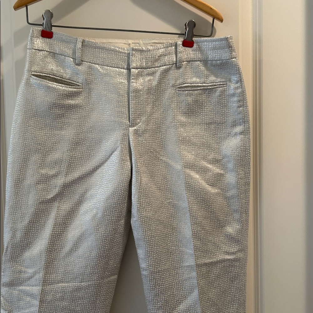 NWOT Club Monaco Silver Metallic print Chino Cropped Ankle Pants pockets size 6